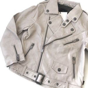 Beige Faux Leather Motorcycle Jacket Size 5Y Kids